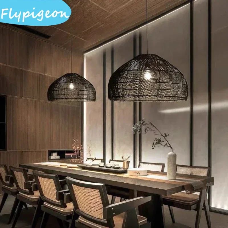 

French Handmade Rattan Pendant Lamp Art Lampshade Pendant Lights for Restaurant Bedroom Living Room Tea Room Lighting Decor