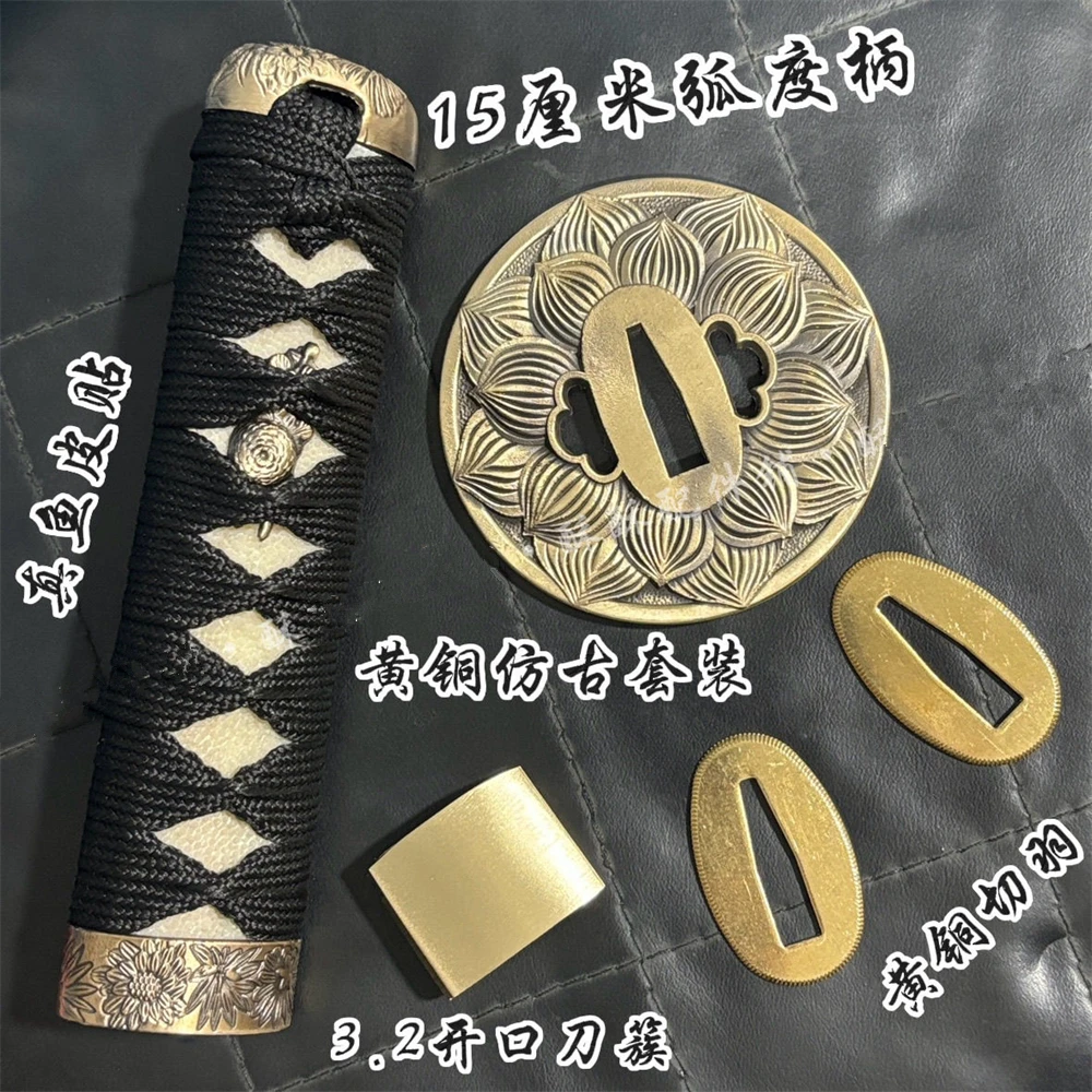 15cm Tsuka Real Rayskin Handle For Japanese Wakizashi Tanto Katana Sword Fittings Set Brass Tsuba+Menuki+Fuchi+Kashira+Habaki+Se