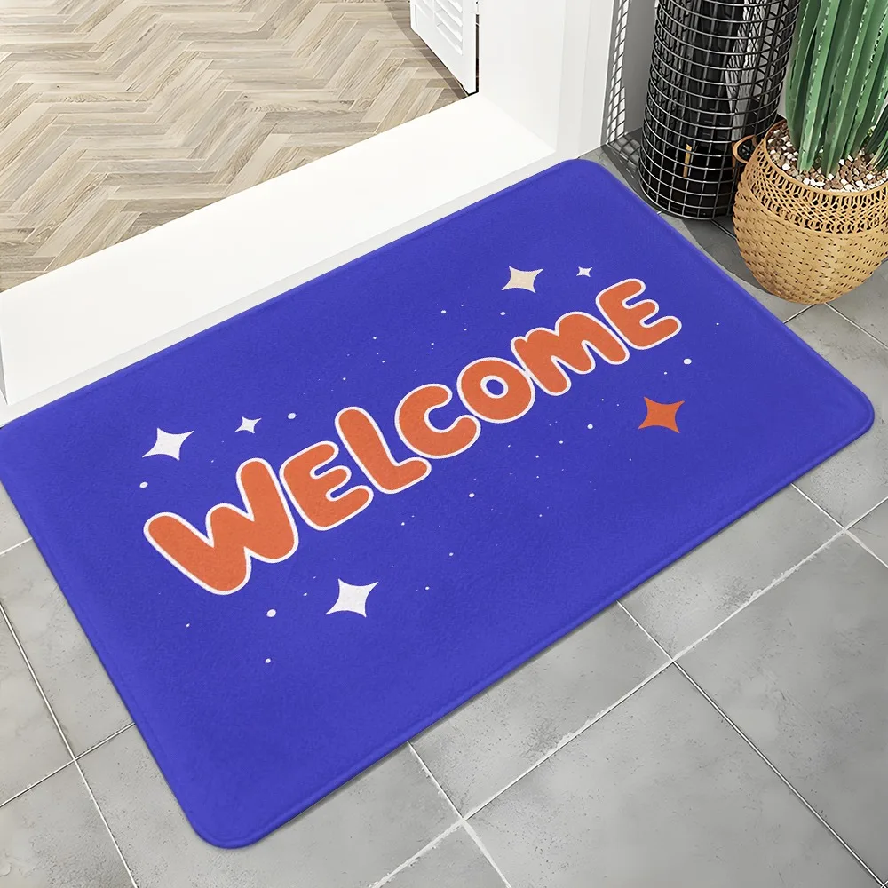 Welcome Floor Mat Washable Non-Slip Flannel Door Mat Indoor and Outdoor Universal Entrance Kitchen Bathroom