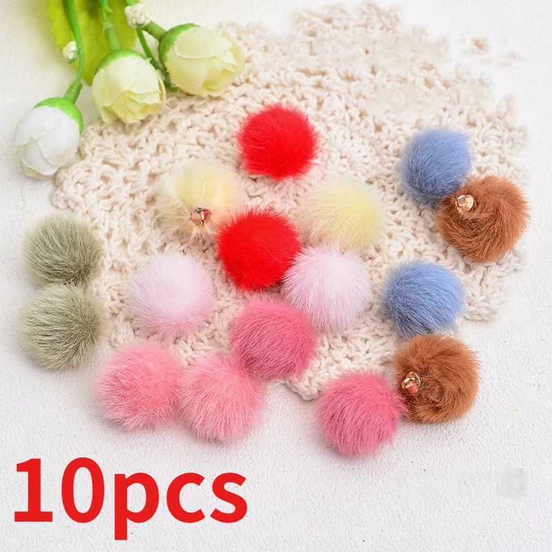 10pcs Color Plush Fur Covered Ball  Charms DIY Pompom Beads Pendant for Necklace Earring Bracelet Jewelry Making