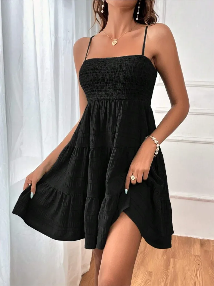 

Women's Summer New Dress One Line Neck Sexy Off Shoulder Sleeveless Elegant Casual Mini Dress For Ladies Solid Color Pullovers