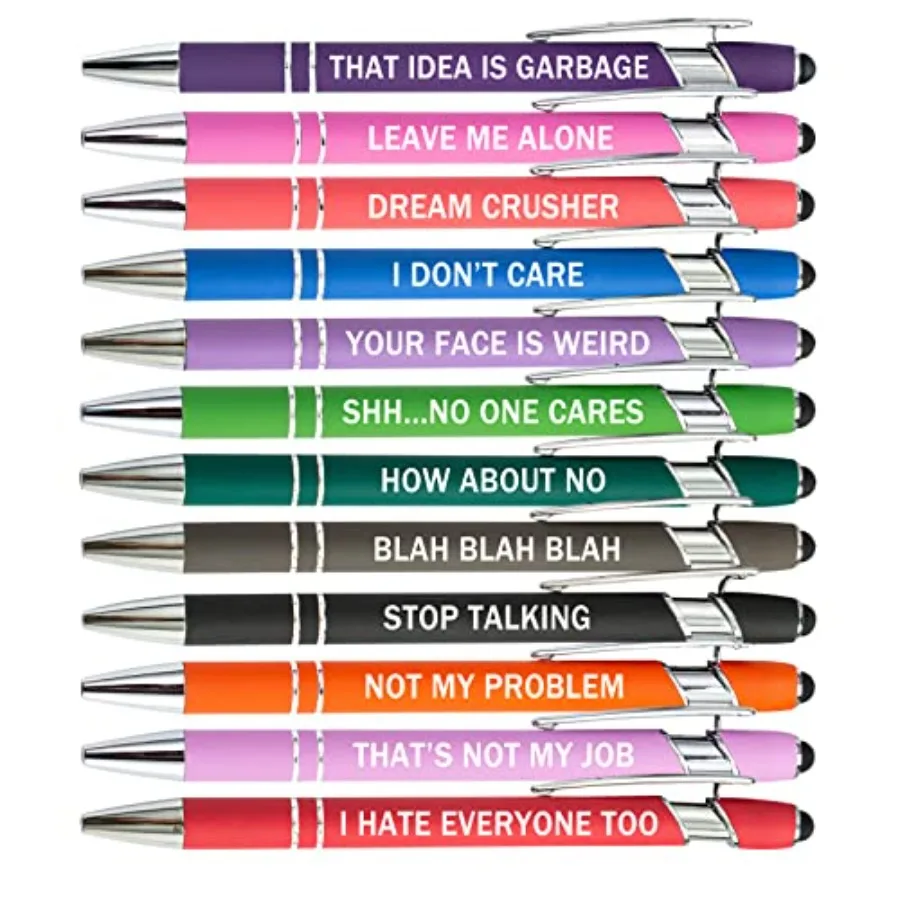 

12 Pieces Funny Sarcastic Ballpoint Pens, Office Snarky Touch Screen Stylus Pen Encouraging, Black Ink 12 Color, Negative