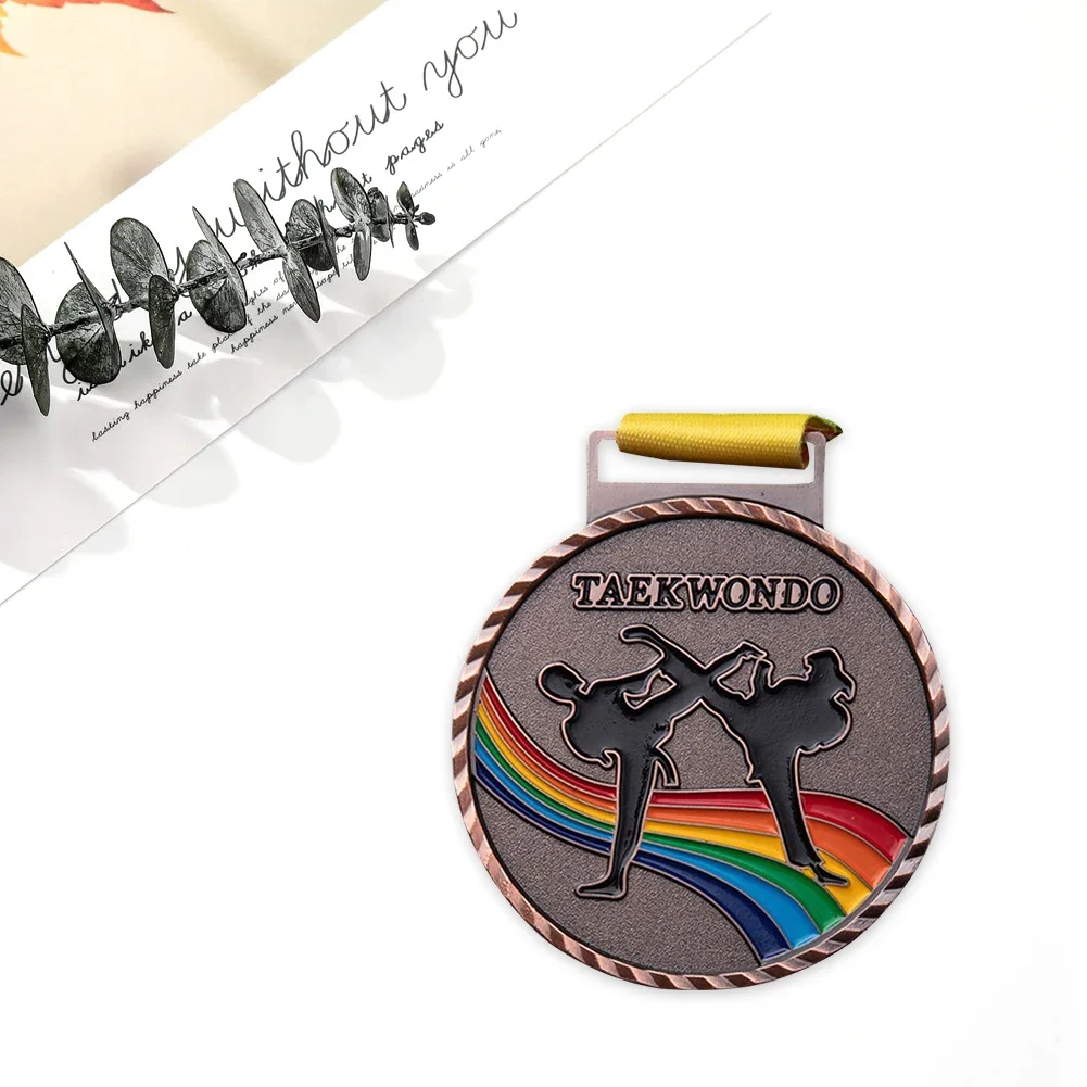 1/2Pcs Taekwondo Winner Rewards Medals Golden Silver Copper Persistent Games General Sports Gold Silver Bronze Medal with Ribbon
