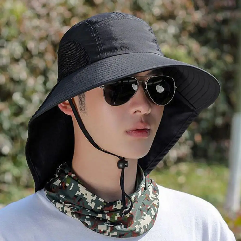 Sombrero de Sol de malla hueca, sombrero de ala ancha, transpirable, Unisex, chal de protección para el cuello, gorra de malla a prueba de viento para jardinería