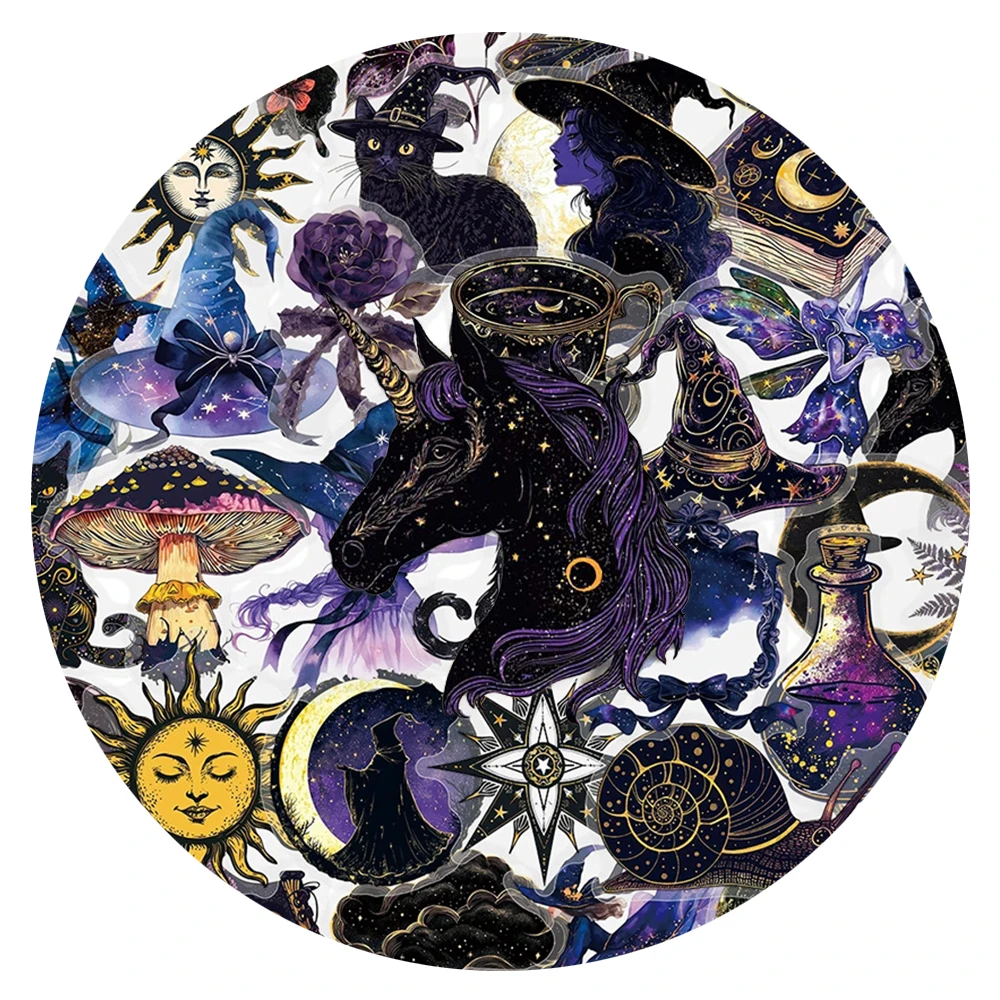 10/30/50pcs Gothic Magic Witch Cartoon Sticker Vintage Aesthetic Decals DIY Luggage Laptop Phone Transparent Waterproof Sticker
