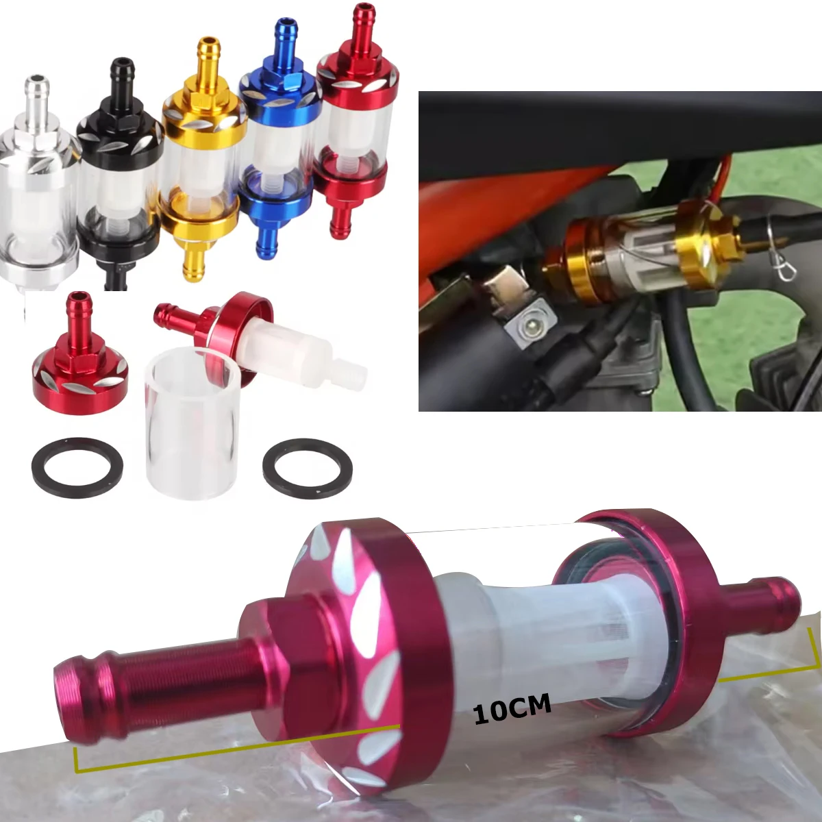 

Universal Motorcycle Fuel Filter 1PC 8mm Engine Inline Carb CNC Fuel Gas Filter Motor Oil Filters Off Road ATV