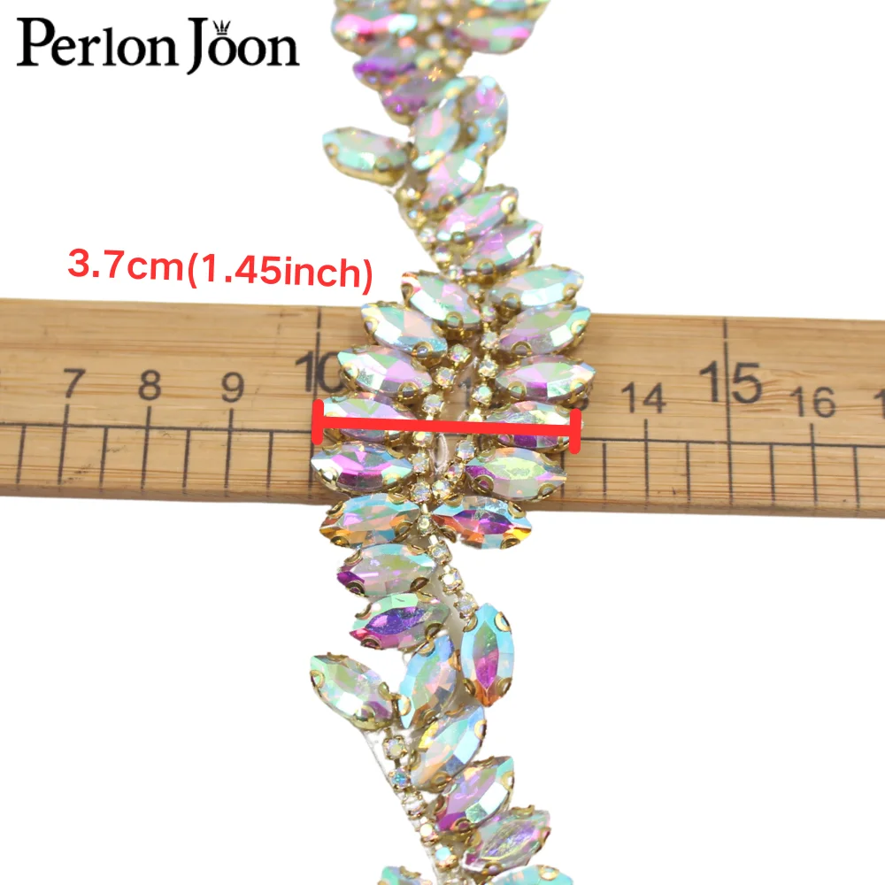 1 ياردة لامعة AB كريستال حجر الراين الزجاج الحديد على الدانتيل سلسلة معدنية فستان الزفاف إكسسوارات الشعر حقيبة الحرفية الديكور TR183