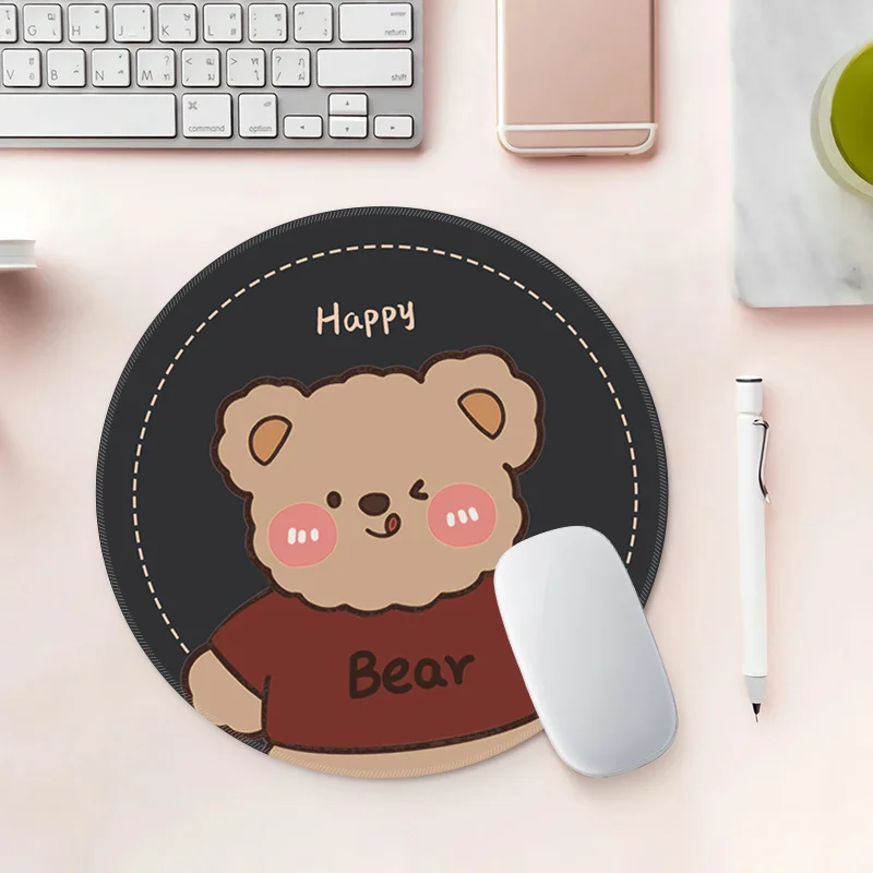 Rubber Cute Cartoon Bear Round Mouse Pad 22x22cm Non Slip Waterproof Desk Mat For Laptop PC Gaming