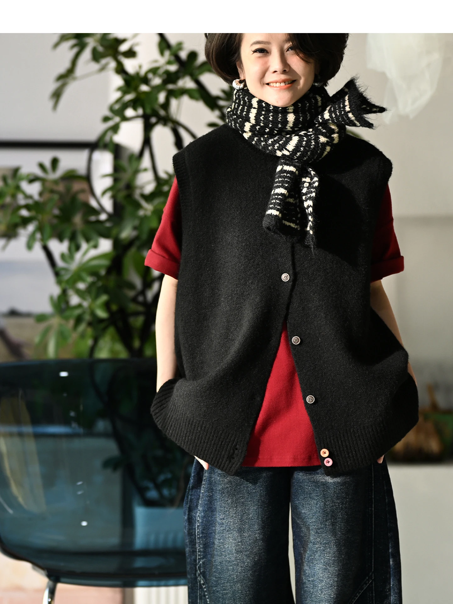 

V6390 Milan Declaration женский свободный вязаный жилет круглый Ne на одной пуговице осень зима Faion для поездок на работу Sle из смешанного волокна