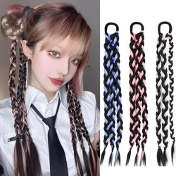 Colored Synthetic Boxing Braids Ponytail For Women 18Inch Twist Braid Rope Rubber Band Hair Accessories Double Ponytail Braids