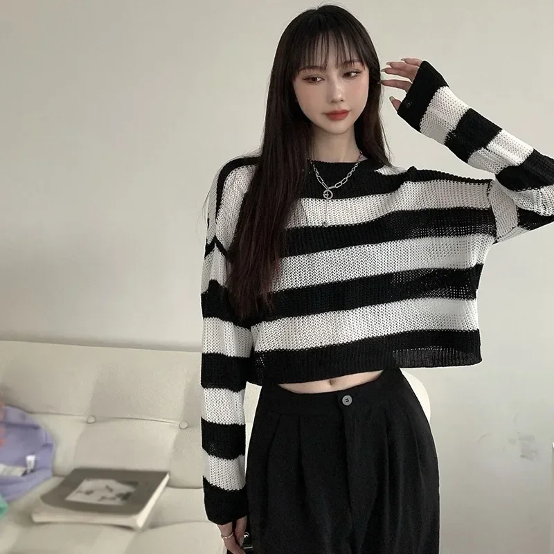 Women\'s sweater Korean version knitted loose casual sweater long sleeves short tops pullover