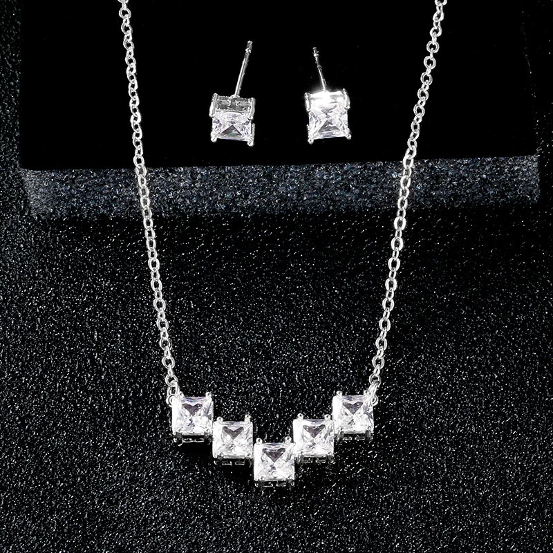 ZAKOL Brand Elegance Charm Water Drop AAA Cubic Zircon Crystal Earrings Necklace Set For Women Popular Bride Jewelry Gift