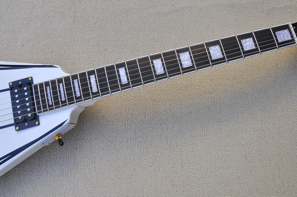 6 Strings Left Hand White V Electric Guitar with Humbuckers Pickups,Rosewood Fretboard