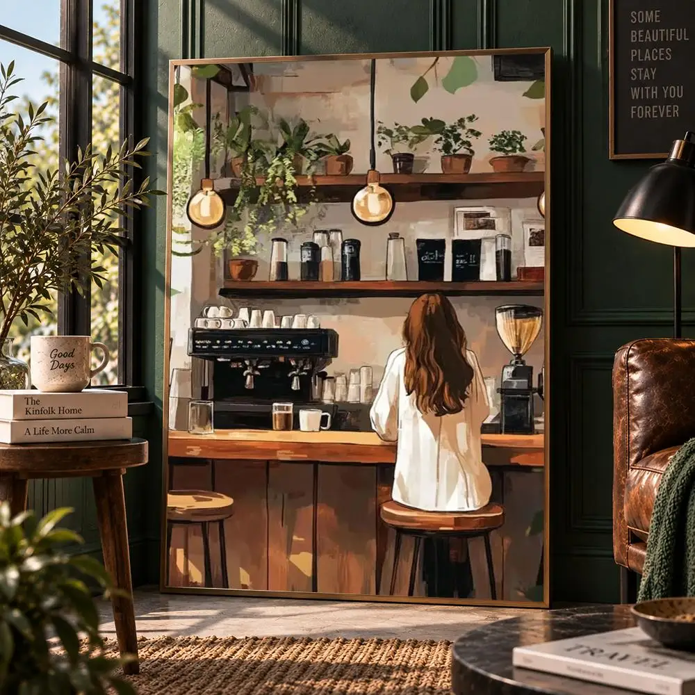 Cozy Cafe Poster Coffee Shop Wall Art Cute Kitchen Print Barista Coffee Lover Home Decor Poster HD