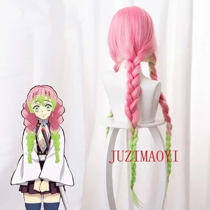 2025 nuevo Kanroji Mitsuri Cosplay Pruik Lange Vlechten Hittebestendig Synthetisch Haar Pruiken Pruik