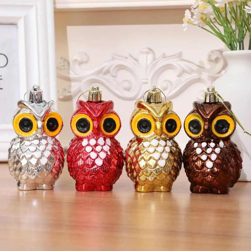 4Pcs Plastic Christmas Owl Pendant Electroplated Hanging Christmas Tree Pendants Cute Decorative Christmas Decoration