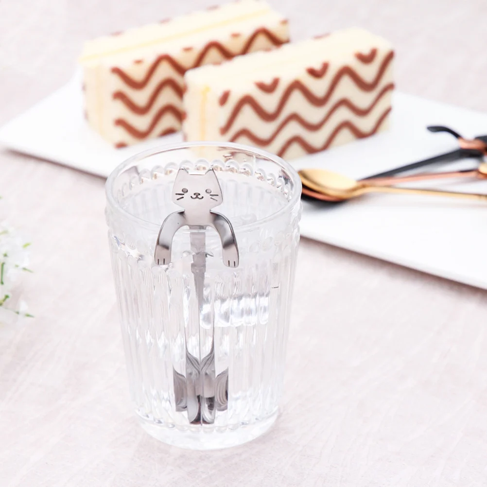 

Silver Cartoon Cat Hanging Spoon Stainless Steel Coffee Tea Dessert Appetizers Antirust Bright Polished
