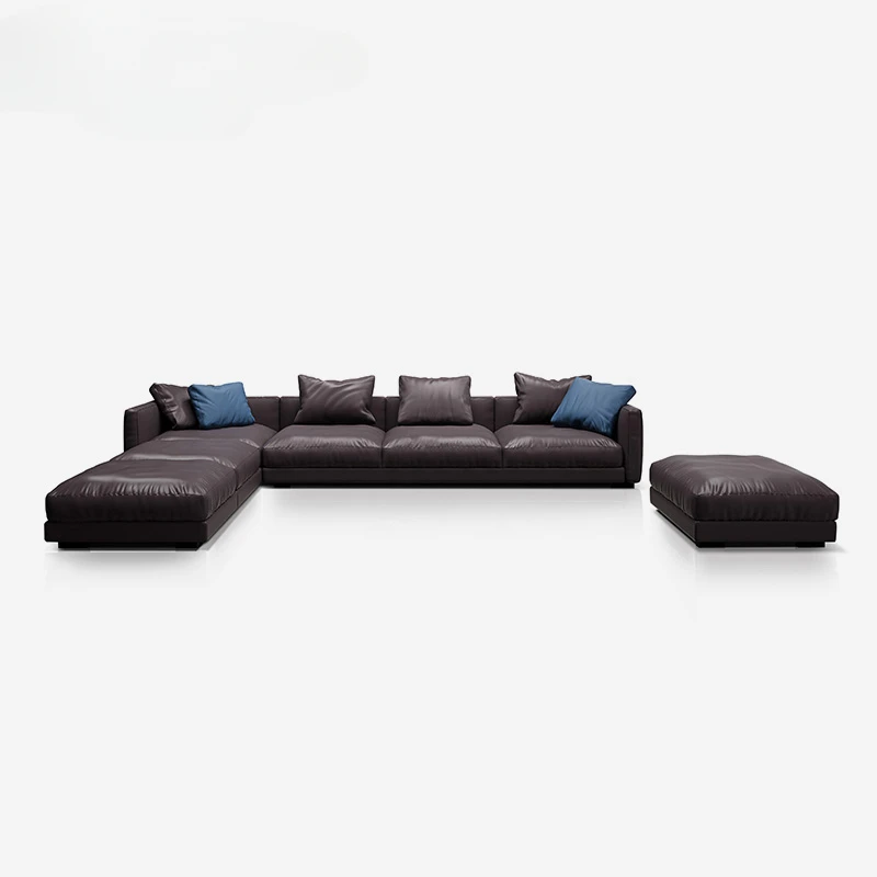 Modern minimalist leather sofa First layer cowhide down small apartment corner combination sofa living room