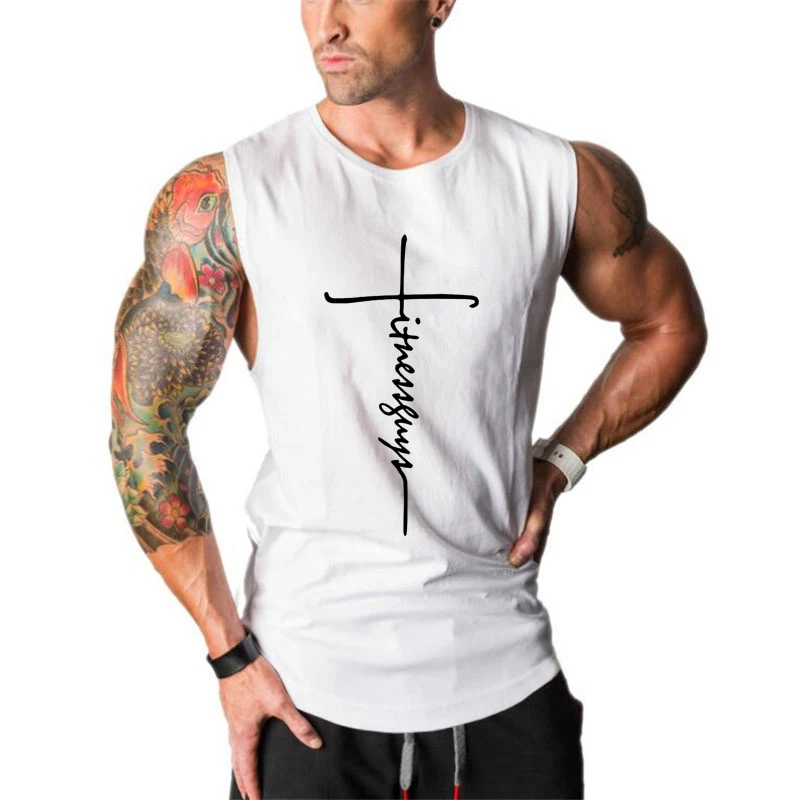 Fitness Guys Running Vests Men Gym Tank Top Bodybuilding Stringer Singlets Summer Cotton Sports Clothing Muscle Sleeveless Shirt