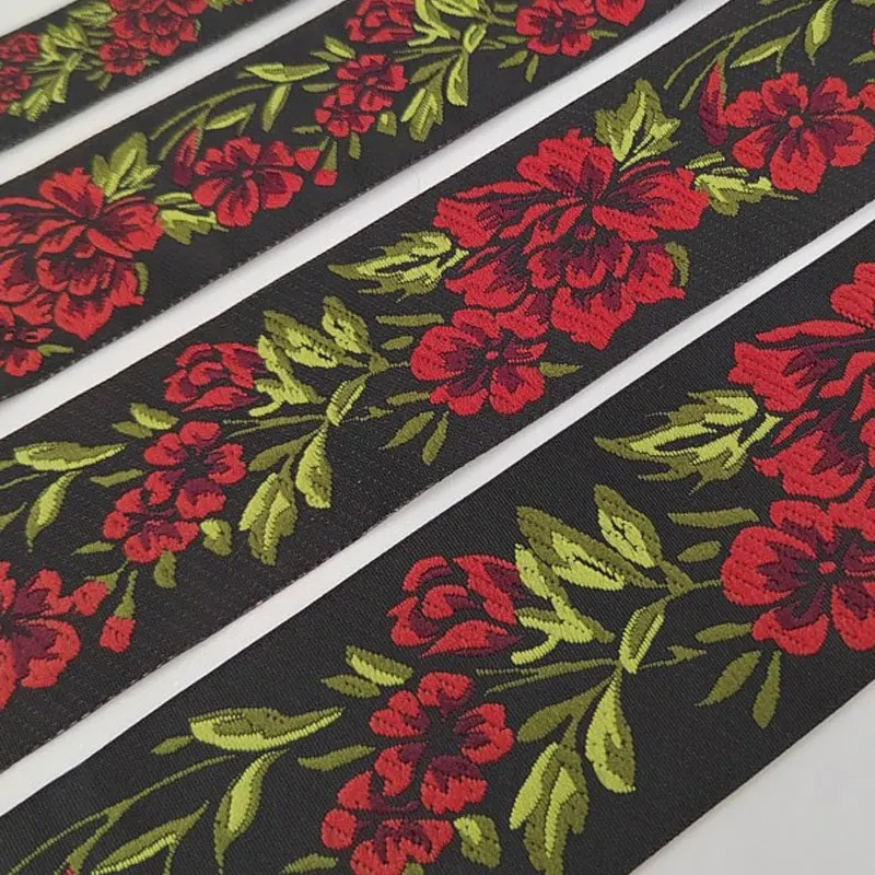 10M Fiori di rosa Jacquard Trim Nastro di pizzo Stile etnico Peonia Ricamo floreale Tessuto Taglio per cucire Abiti fai da te Trim Craft