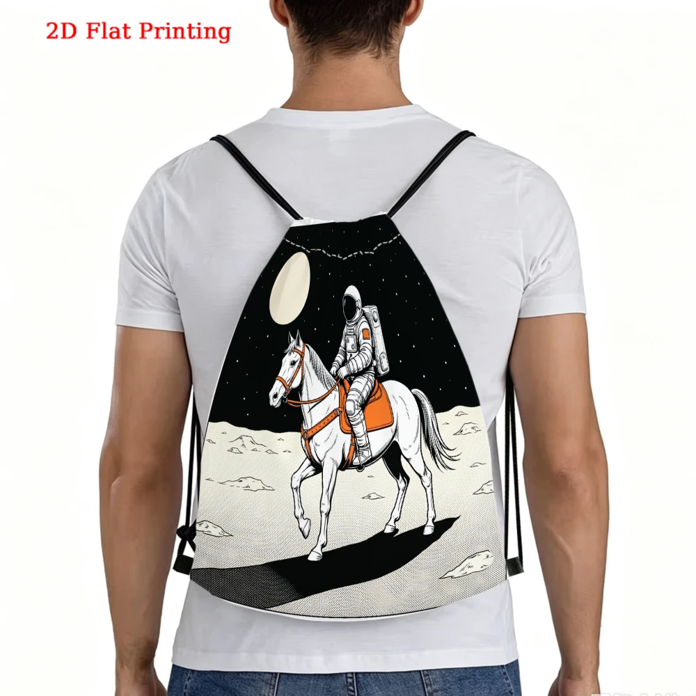 Astronaut Riding Horse On Moon Drawstring Backpack, Travel Shoe Bag, Fitness Sports Backpack, Travel Outdoor Drawstring Bag