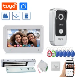 7 Inch WiFi Video Intercom with Electric Lock 5A Power Supply Wireless Tuya Video Door Phone for Home Security Protection