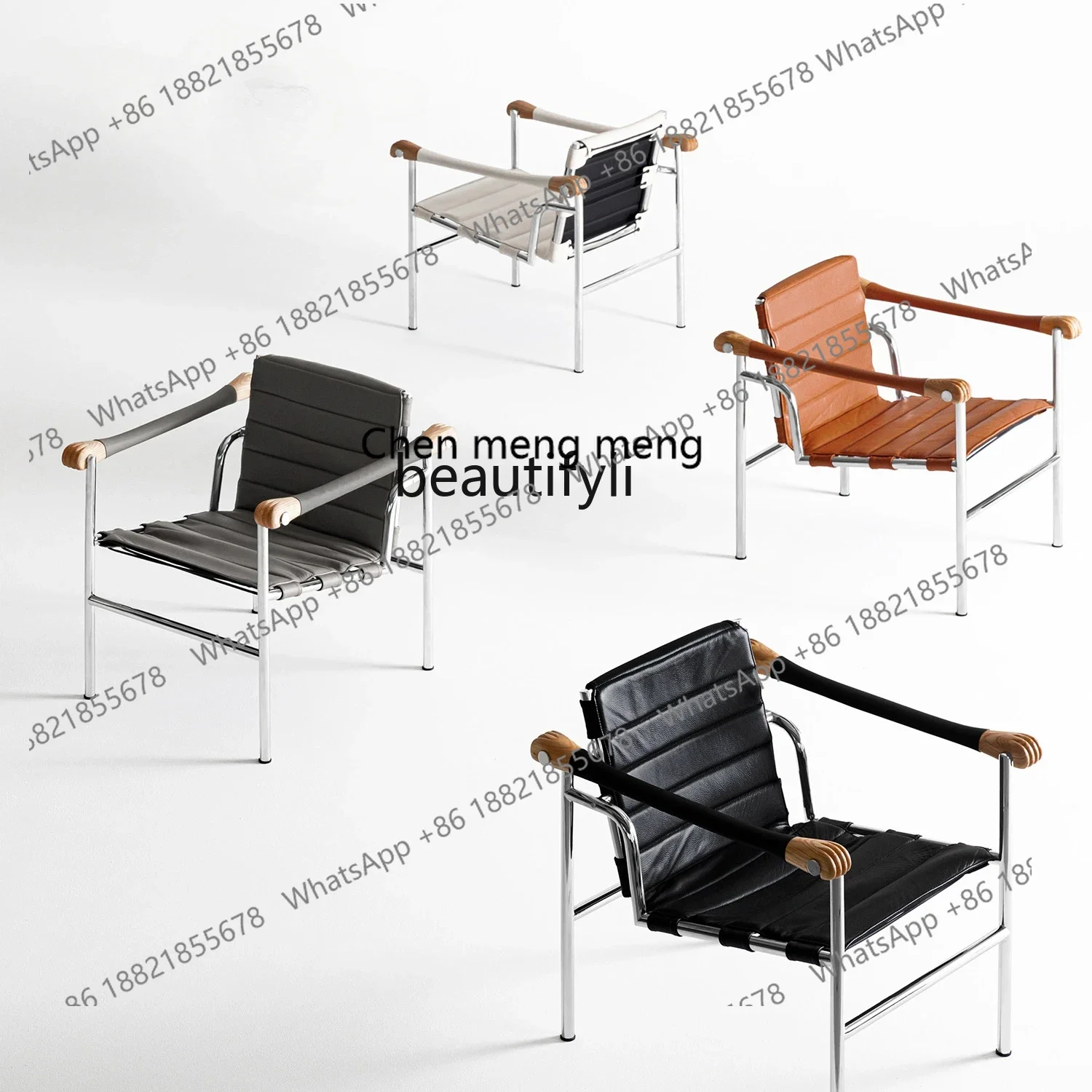 

A182 C Black Leather Metal Stainless Steel Single Chair Solid Wood Splicing Tiger Claw Armchair