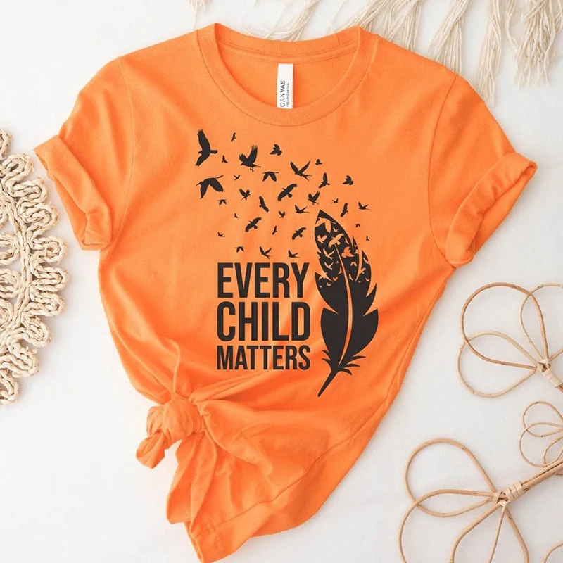 Every Child Matters Orange Vintage T Shirts Women Y2k Tops 90s Grunge Clothes High Street T-shirts Female Short Sleeve Tops Tee