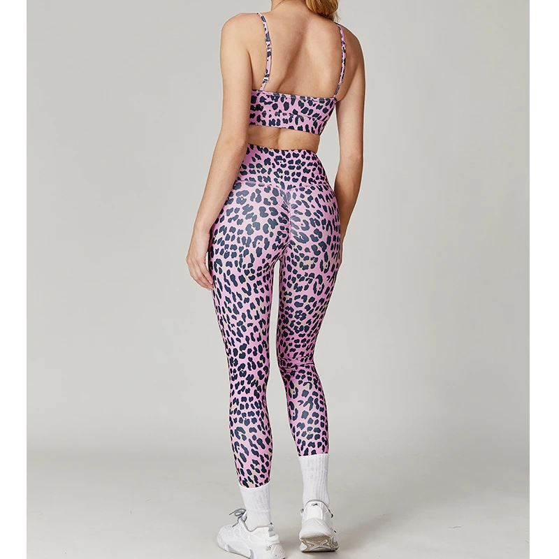 Leopard Print Yoga Sets Crop Top High Waist Leggings Tracksuit Women Fitness Clothing Gym Hip Lift Tights Outdoor Sportswear