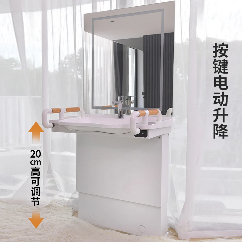 

Lifting Basin Ceramic Integrated Basin Mirror Cabinet Bathroom Cabinet Elderly Disabled Toilet Wash Table Washbasin