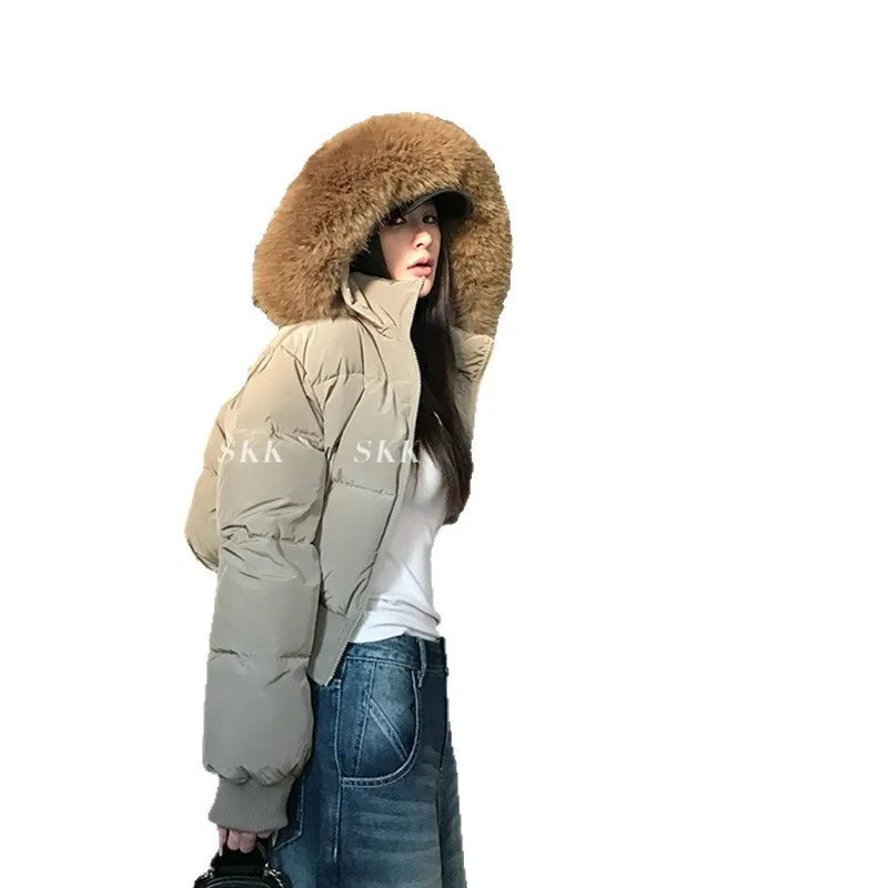 Manteau à capuche en coton pour femme, ample et confortable, rétro, grand col en fourrure, vêtements d'hiver 2021, nouveau manteau à pain chaud épais haut de gamme