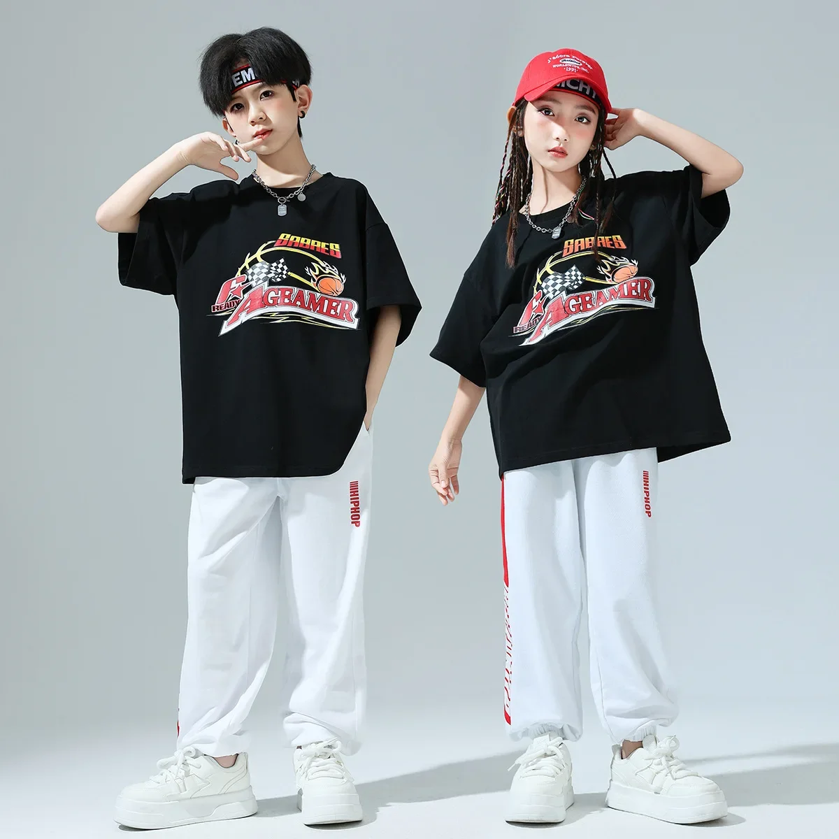 

Kid Hip Hop Clothing Black Graphic Tee T Shirt Top White Casual Jogger Sweat Pants for Girl Boy Jazz Dance Wear Costume Clothes