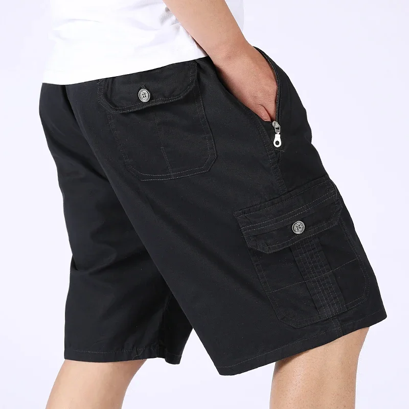 

Zipper Pockets Cotton Cargo Shorts Men Summer Lightweight Streetwear Casual Cotton Shorts Breathable Fitness Knee Length Pants