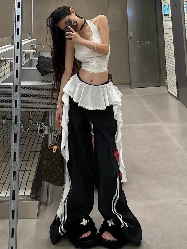 

Новая женская юбка с высокой талией в стиле джаз с бахромой, оверсайз, осенне-зимняя, универсальная, стройнящая, с модным поясом-шарфом