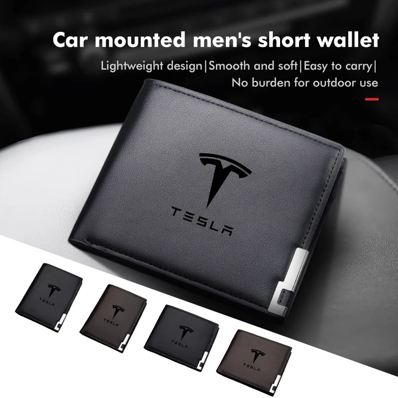 Car Short Men Wallet Purse With Card Holder License Accessories For Tesla Model 3 Y S X Roadster