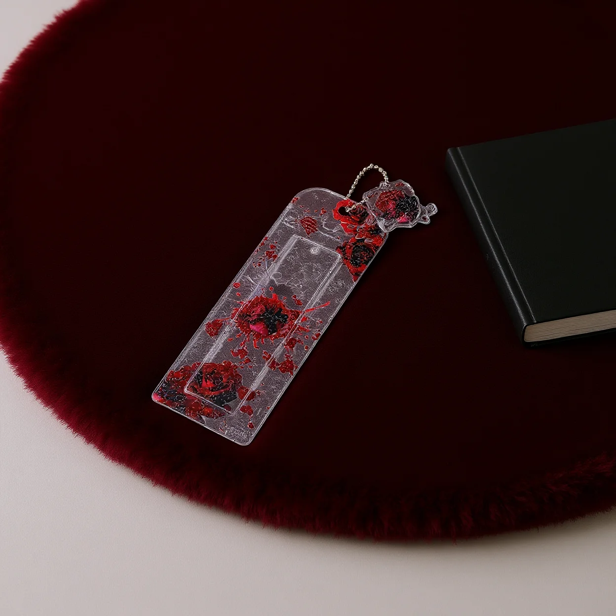 Y2K Gothic Glitter Transparent PVC 4-grid Photocard Holder Dark Rose Print Card Protector Mini Photo Bag Charm Keychain