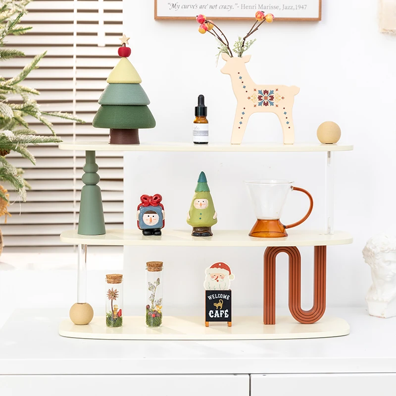 رف تخزين مستحضرات التجميل الخشبي، منظم الأكواب الفرنسية العتيق، حامل عرض العطور الهندسية، رف ترقية سطح المكتب الممتاز #2