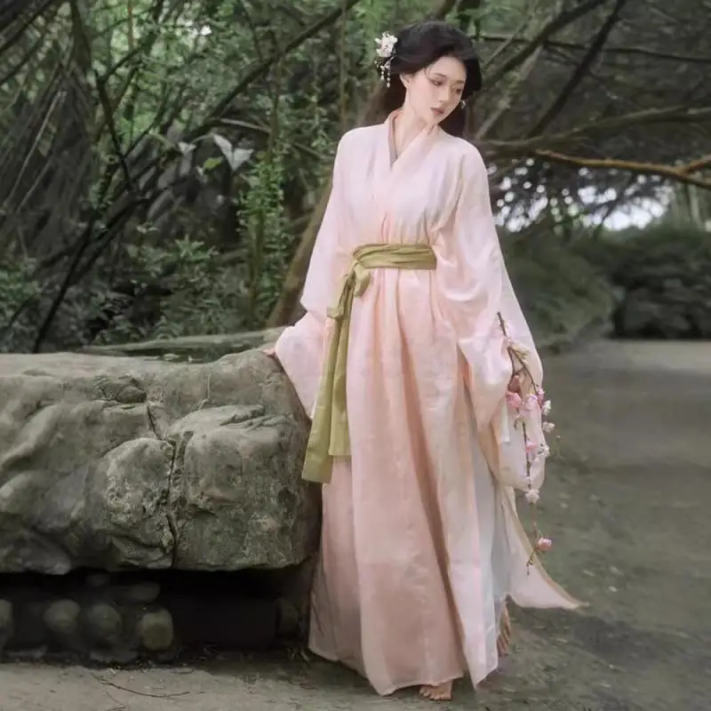 مجموعة وي جين هانفو الوردية الأنيقة من سلالة تانغ الملابس التقليدية القديمة على الطراز الصيني فستان هانفو أزياء تنكرية للنساء