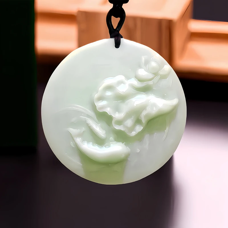 

Natural Real Jade Lotus Pendant Necklace Talismans Designer Charm Stone Amulet Gifts for Women Men Carved Jewelry Gemstones