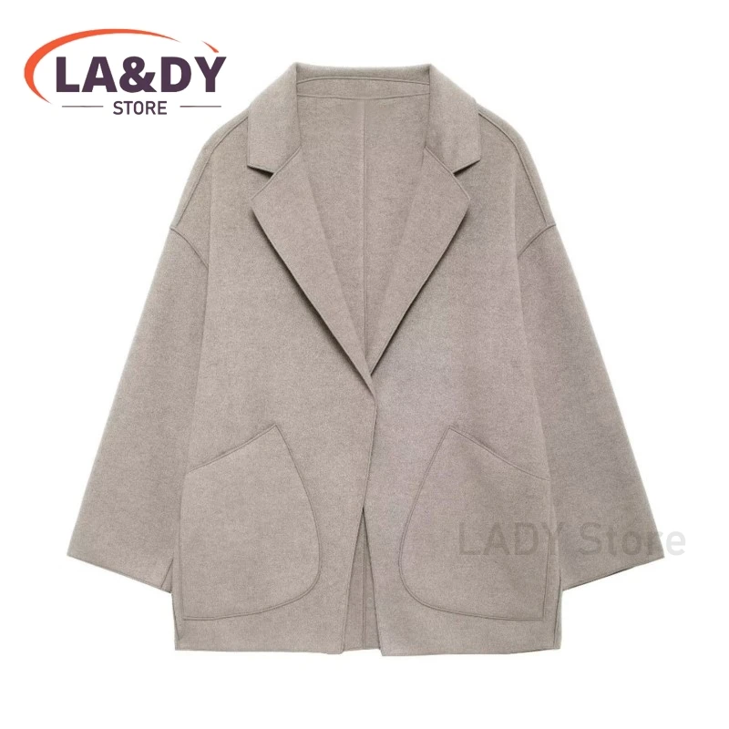 Double Sided Woolen Coat Women 2024 Autumn Winter Fashion Loose Simple Female Solid Color Long Sleeve Casual Outerwear