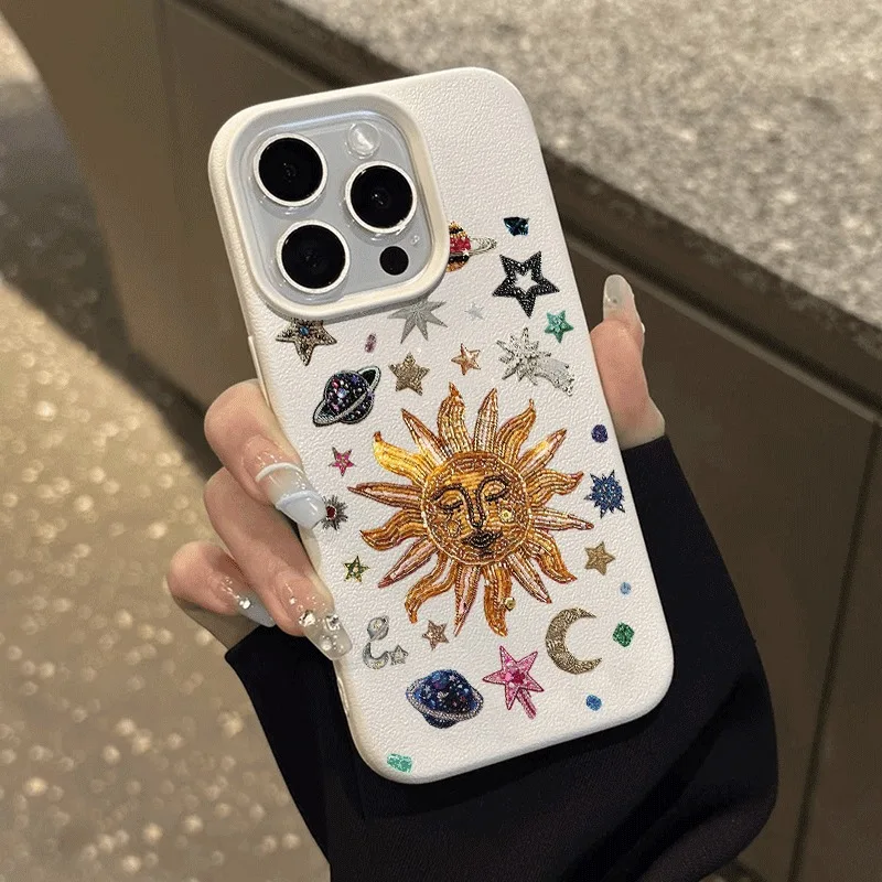 Nuova custodia carina con motivo astronave sole e stella per Samsung Galaxy S25 S24 S23 Ultra S22 Plus S21 FE A17 A16 A36 5A6 A55 A54 Cover