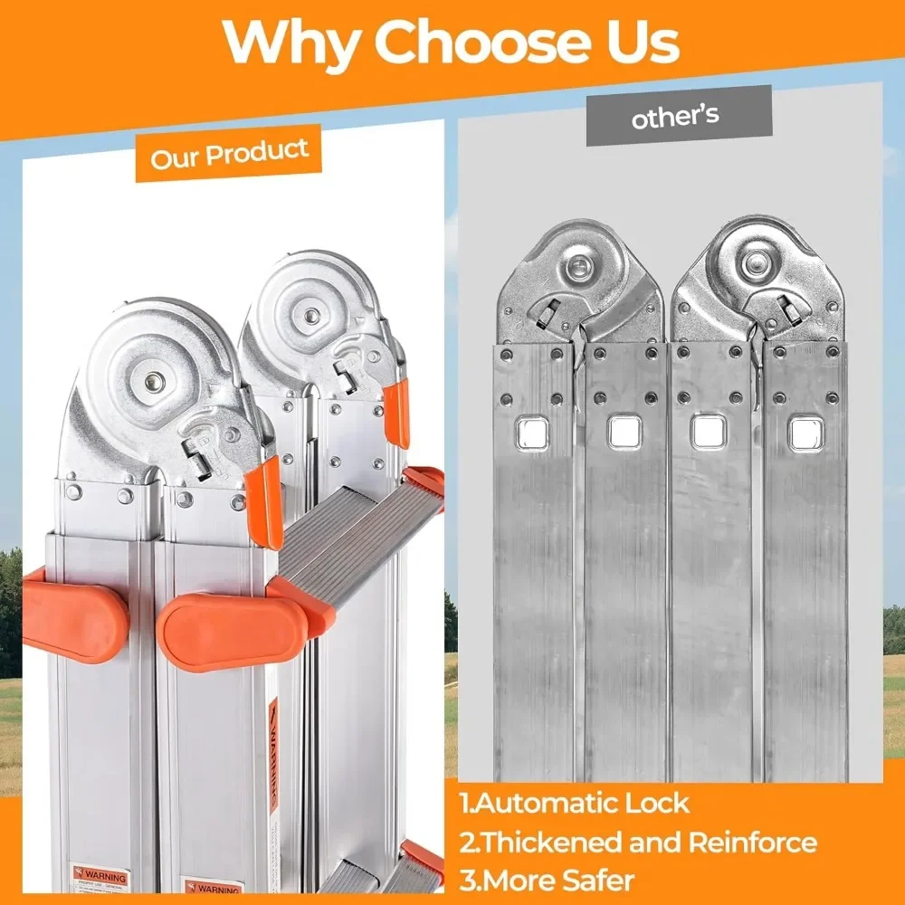 سلم متعدد المواضع من الألومنيوم بطول 11 قدمًا مع مثبت ومشابك مضادة للانزلاق وتخزين قابل للطي #6