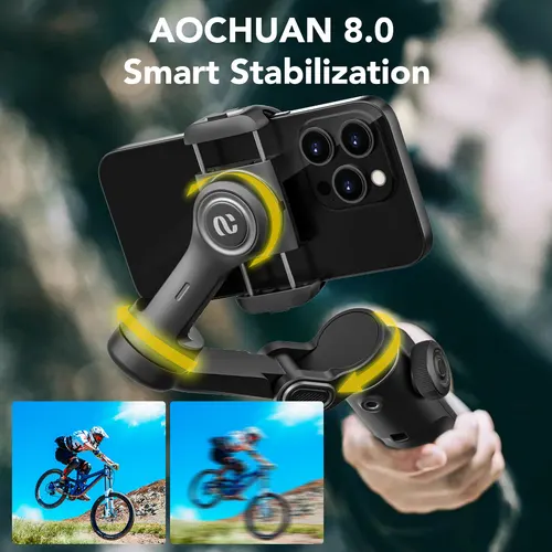 Imagen 2 del producto Estabilizador de cardán portátil AOCHUAN Smart X2 negro de 3 ejes con varilla de extensión para iPhone y teléfono inteligente Android estabilizador de cardán