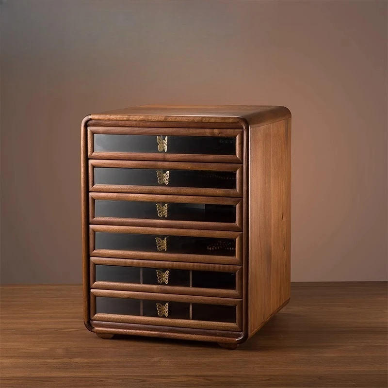 

Black walnut solid wood storage cabinet, drawer type household cup tea set, locker, multi-layer dust-proof