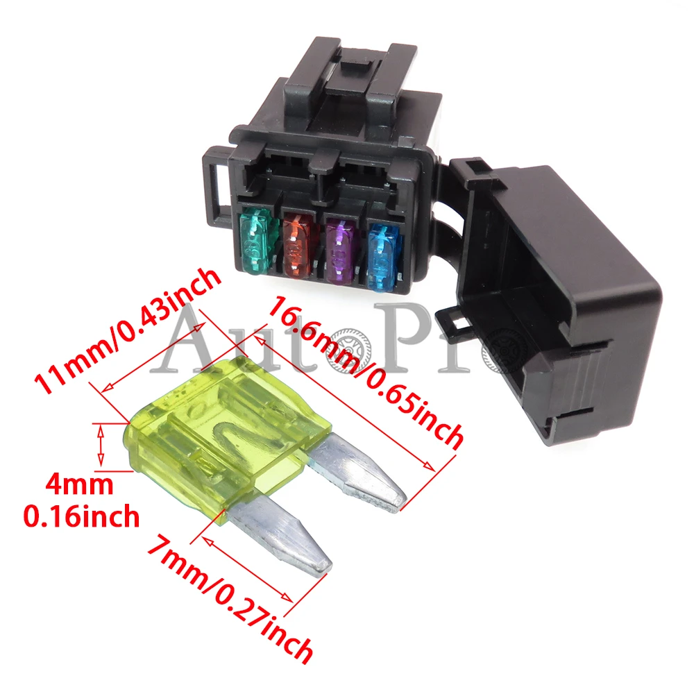 1 Set 4Ways Small AC Assembly Automobile Fuse Block Assembly Blade Type Fuses Box Mini In-line Fuse Holder With Crimp Terminal