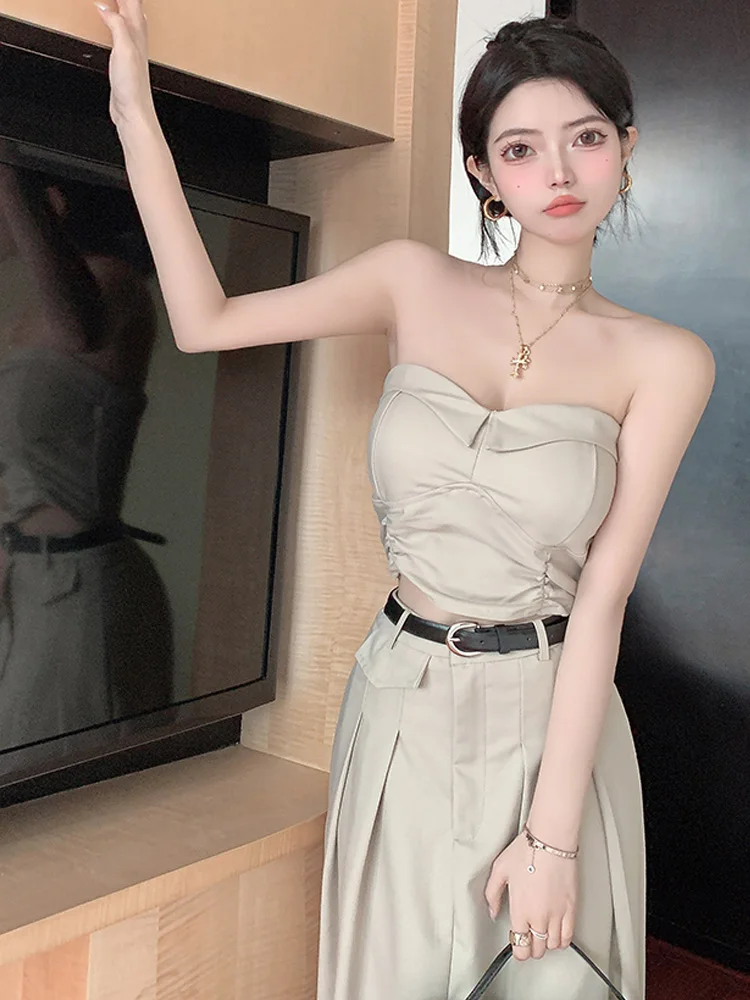 

Летний комплект одежды, женский комплект трапециевидной формы с высокой талией для похудения, из двух предметов, сексуальный топ Pure Desire, топ без рукавов для девочек, длинная юбка, ансамбль