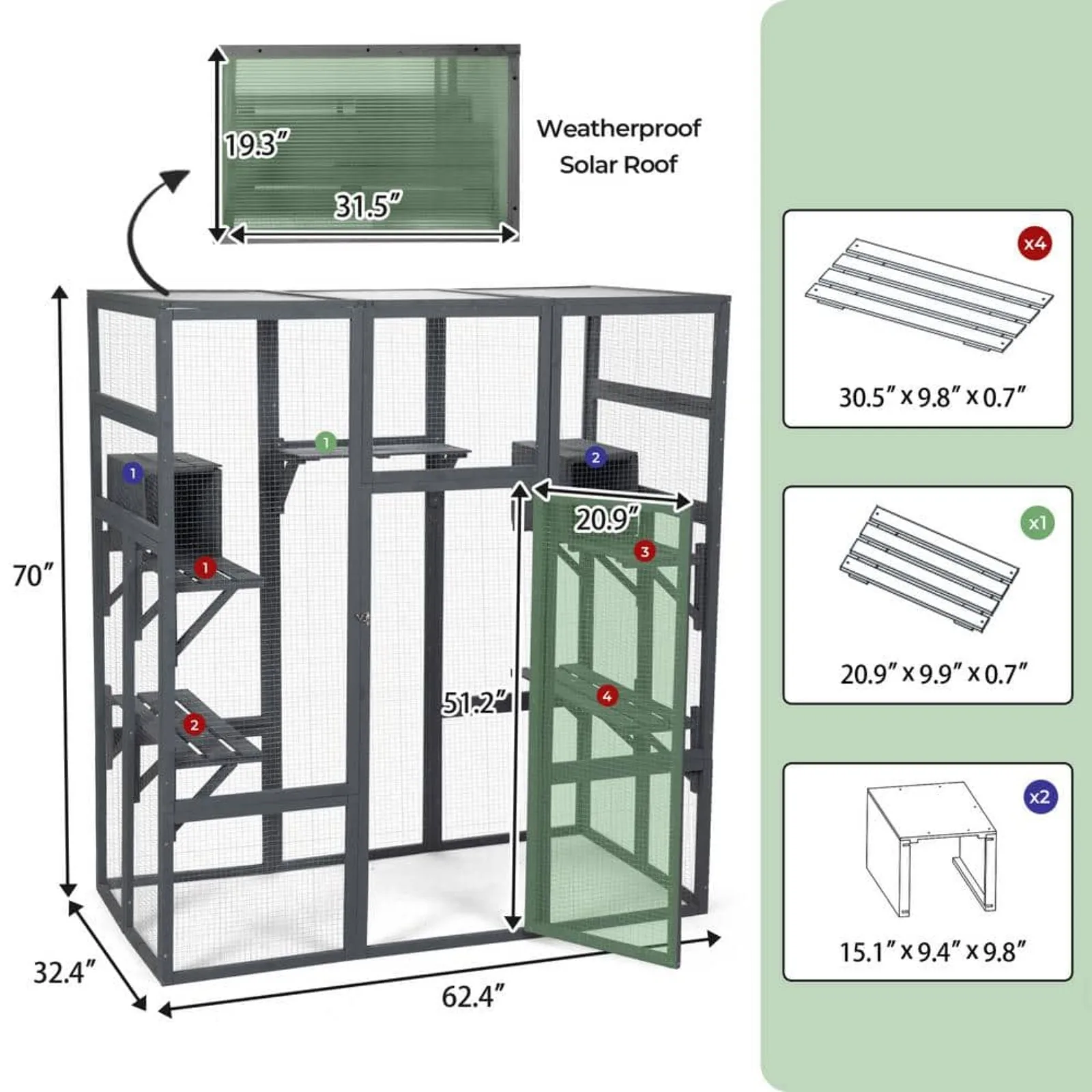 US Large Catio Cat Enclosure Playpen, Sun Panel Roof