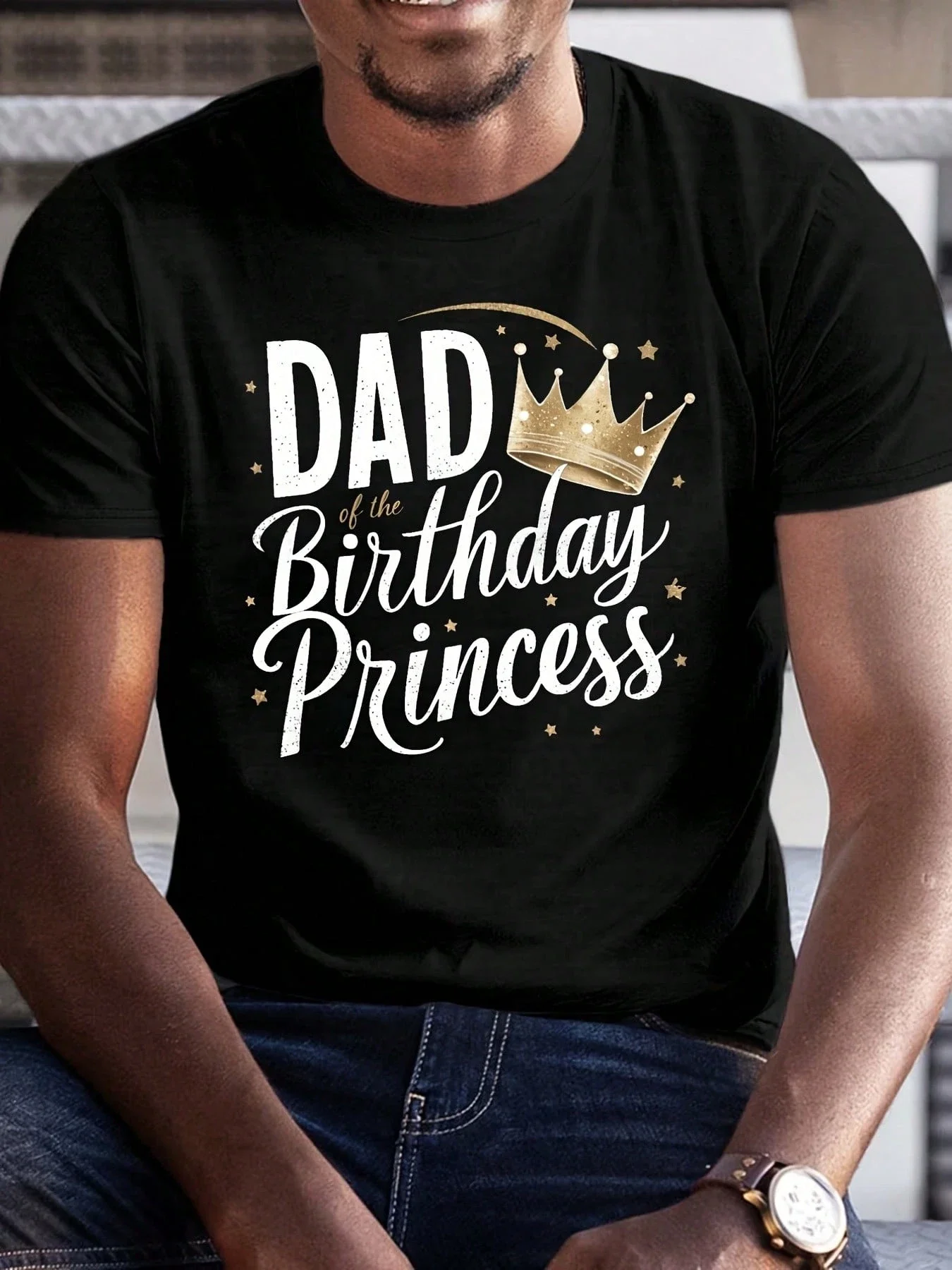 Birthday Princess Dad Print, Men's Unique Crew Neck T-Shirt, Men's Casual Comfortable T-Shirt, Summer Clothing Top