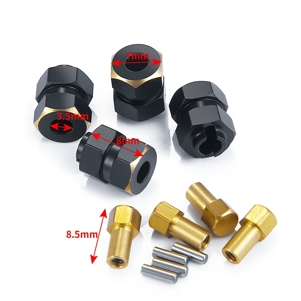 YEAHRUN 4PCS 4mm Widen Brass Wheel Hex Extended Adapter for 1/24 RC Crawler Car Axial SCX24 Gladiator Wrangler Upgrade Parts