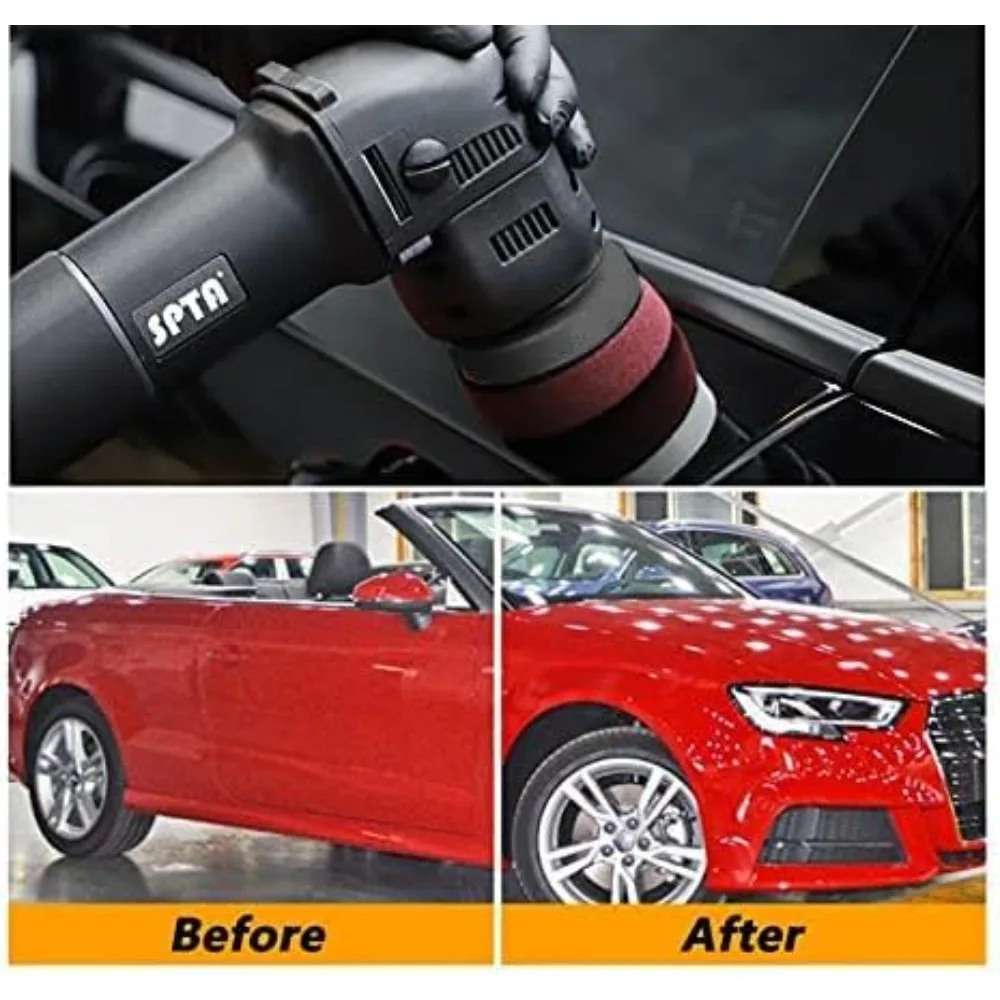 ملمع مداري صغير - 3 بوصة 10 مم/780 وات متغير السرعة مزدوج الحركة مع وسادات تلميع وأقراص الصنفرة وتكييف الوسادة Br #6